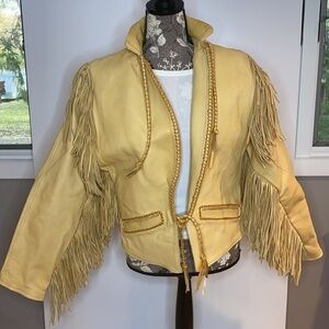 Vintage Size 6-8 Handmade Leather Butterscotch Western Jacket Coat with Fringe